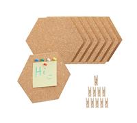 Relaxdays Set da 14 Bacheche in Sughero, Pannelli Esagonali, Tavolette con Puntine e Mollette, 17,5x20x0,5 cm, Naturale