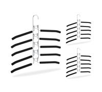 Relaxdays Set da 15 Grucce Multiple, Stampelle per Giacche, Appendino 5 in 1, Salvaspazio e Antiscivolo, Argento/Nero