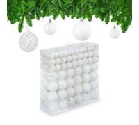 Relaxdays Set da 150 Palline di Natale, Addobbi Natalizi, Opache, Lucide, Glitterate, ∅ 3,4 e 6 cm, Decorazioni, Bianco