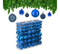 Relaxdays Set da 150 Palline di Natale, Addobbi Natalizi, Opache, Lucide, Glitterate, ∅ 3,4 e 6 cm, Decorazioni, Blu