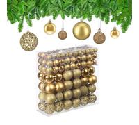 Relaxdays Set da 150 Palline di Natale, Addobbi Natalizi, Opache, Lucide, Glitterate, ∅ 3,4 e 6 cm, Decorazioni, Oro