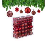 Relaxdays Set da 150 Palline di Natale, Addobbi Natalizi, Opache, Lucide, Glitterate, ∅ 3,4 e 6 cm, Decorazioni, Rosso