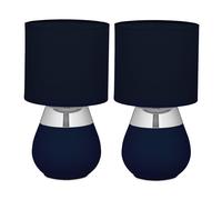 Relaxdays Lampada da Tavolo, Set da 2 Abat Jour in Tessuto e Ferro, E14, HxD: 32x18 cm, Luce Comodino Letto, Blu Argento