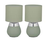 Relaxdays Lampada da Tavolo, Set 2 Abat Jour in Tessuto e Ferro, E14, HxD: 32x18 cm, Luce Comodino Letto, Verde Argento
