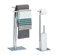 Relaxdays Set da 2X Accessori da Bagno, Stand Porta Asciugamani, Piantana da WC con Porta Rotolo di Riserva. Acciaio Argentato