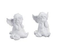 Relaxdays Statuetta Angelo Seduto, Set da 2, Statua Commemorativa Resistente al Gelo, per Giardino, Poliresina, Bianco, 10 x 7 x 9 cm