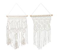 Relaxdays Set da 2 Arazzi Macramè da Parete, Fatti a Mano, Stile Boho, 2 Motivi e 2 Grandezze, Cotone e Legno, Crema