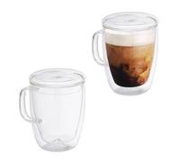 Set 2 bicchieri doppio vetro termici isolati tazze tè calici caffè latte 500 ml