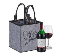 Relaxdays Set da 2 borse portabottiglie, 9 bottiglie, grigio