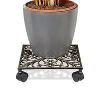 Relaxdays Set da 2 Carrello Portavasi Quadrato, 27,5 x 27,5 cm, Sottovaso in Metallo, 4 Ruote, Design Antico, Resistente, Bronzo