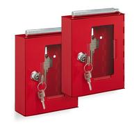 Relaxdays Cassette con Chiavi di Emergenza, Set da 2, con Martelletto Rompivetro, Chiudibile, 15x12x4 cm, Metallo, Rosso, Ferro