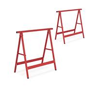 Relaxdays Set da 2 Cavalletti da Lavoro, HLP: 75x78x40 cm, Carico Max. 100kg, Pieghevoli, da Officina, in Acciaio, Rosso