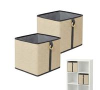 Relaxdays Set da 2 cestini, bambù e Tessuto, per scaffali e Bagno, con Manico, HBT 30x30x30 cm, Naturale-Nero