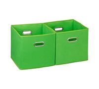 Relaxdays Set da 2 Cestini Porta-Oggetti, senza Coperchio con Manico, Pieghevole, Ceste Quadrate di Stoffa, 30 cm, Verde