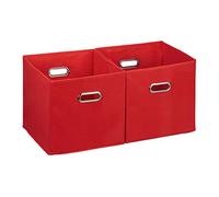 Relaxdays Set da 2 Cestini Porta-Oggetti, senza Coperchio con Manico, Pieghevole, Ceste Quadrate di Stoffa, 30 cm, Rosso