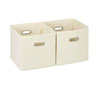 Relaxdays Set da 2 Cestini Porta-Oggetti, senza Coperchio con Manico, Pieghevole, Ceste Quadrate di Stoffa, 30 cm, Beige