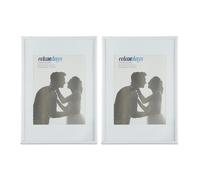 Relaxdays Set da 2 Cornici Portafoto, 20x30 cm, Passe Partout 15x20 cm, Ritaglio Vetro, Appoggiare o Appendere, Bianco