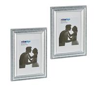 Relaxdays Set da 2 Cornici Portafoto, 20x30 cm, Porta Foto Passpartout, Verticale, Orizzontale, Muro e Tavolo, Argentato, 36.5 x 26.5 x 2 cm