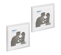 Relaxdays Set da 2 Cornici Portafoto, 38,5 x 38,5 cm, Porta Foto con Passpartout, Quadrate, da Muro e Tavolo, Argentato, Fibra di Legno, 41 x 41 x 2.5 cm