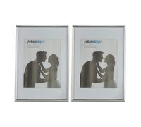 Relaxdays Set da 2 Cornici Portafoto, Formato A4, Passe Partout 15x20 cm Ritaglio Vetro, Appoggiare o Appendere, Argento