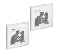 Relaxdays Set da 2 Cornici Portafoto, 38,5 x 38,5 cm, Porta Foto con Passpartout, Quadrate, da Muro e Tavolo, Argentato, Fibra di Legno, 41 x 41 x 2.5 cm