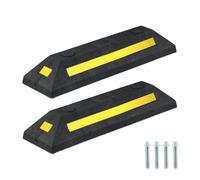 Relaxdays Radstopper 2er Set Set di 2 Fermi per Ruote, Catarifrangenti, 8,5 x 53 x 14,5 cm, Colore Nero/Giallo, 100% Gomma