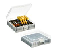 Relaxdays Custodia Portabatterie, Set da 2, per 60 Pile AA e AAA, 5,5x15x15,5 cm, Scatola per Batterie, Trasparente/Nero, Gommapiuma, 5.5 x 15 x 15.5 cm