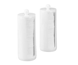 Relaxdays Set da 2 Dispenser per Dischetti di Cotone, Acrilico, Cilindrico, con Coperchio, Bagno, 20x7cm, Bianco