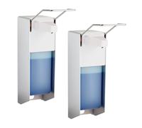 Relaxdays Dispenser di Sapone, Set da 2 Erogatori per Disinfettanti, 1000 ml, da Montare alla Parete, Argento/Bianco, 32 x 9 x 23 cm