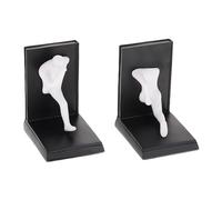 Relaxdays Set da 2 Fermalibri per Mensole, Design Persona, Supporto Libri, 14,5 x 12 x 9,5 cm Reggilibri, Nero Bianco, Poliresina