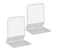 Relaxdays Set da 2 Fermalibri per Mensole, Supporti Libri, DVD, Reggilibri a Rete Acciaio, HLP 17x13,5x10,5 cm, Bianco