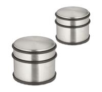 Relaxdays Fermaporta in Acciaio Inox, Set da 2, HxD: 7,5 x 9 cm, Blocca Porte Pesante e Antiscivolo, Argento Nero
