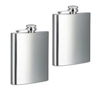 Relaxdays Set da 2 Fiaschette Tascabili, 200 ml, Piccola Borraccia in Acciaio Inossidabile, da Viaggio, Argentato, Inox