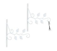 Relaxdays Set da 2 Ganci Portavasi, per Vasi Sospesi, Lanterne, Fissaggio a Parete, Foglie, HxLxP: 30x29,5x2 cm, Bianco, Ferro, H x L x P: 30 x 29,5 x 2 cm ca