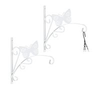 Relaxdays Set da 2 Ganci Portavasi, per Vasi Sospesi, Lanterne, Fissaggio a Parete, Farfalla, HLP: 30x30x2 cm, Bianco, Ferro