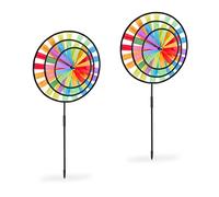 Relaxdays Set da 2 Girandole a Vento, Design Arcobaleno, Giardino e Balcone, Gioco da Bambini, HLP 72x35x15 cm, Colorata, Ferro