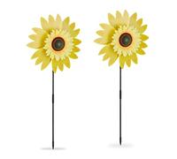 Relaxdays Set da 2 Girandole a Vento, Forma di Girasole, da Giardino e Balcone, Gioco per Bambini, 76x29x8 cm, Giallo