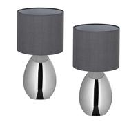 Relaxdays Lampada da Tavolo, Set 2 Abat Jour in Tessuto e Acciaio, E14, HxD: 33,5x18 cm, Luce Comodino da Letto, Argento