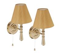 Relaxdays Applique con Paralume in Tessuto, Set 2 Lampade da Parete, Interruttore a Corda, E14, HLP: 28x16x19 cm, Ottone