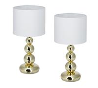 Relaxdays Lampada da Tavolo, Set 2 Abat Jour in Tessuto e Ferro, E27, 50x25 cm, Luce Comodino Camera Letto, Bianco Oro
