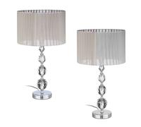 Relaxdays Lampada da Tavolo, Set da 2 Abat Jour con Base in Vetro e Paralume in Tessuto, E27, HxD: 53x29,5 cm, Argento