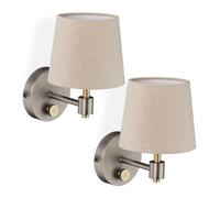 Relaxdays Applique con Paralume in Tessuto, Set 2 Lampade Dimmerabili da Parete, E14, HLP: 23x15x21 cm, Beige Argento