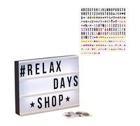 Relaxdays Set da 2 Light Box, Lavagna Luminosa con 325 Caratteri e Simboli, Numeri Luci a LED, HLP: 22 x 30 x 4,5 cm, Bianco Nero