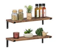Relaxdays Mensole da Muro, Set 2 Ripiani Sospesi, LxP: 48 x 15,5 cm, Scaffale, Libreria Design Industrial, Marrone Nero