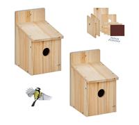 Relaxdays Casa per Uccellini, Set 2 Casette Nido Appesa in Kit DIY, Sportello, Foro 35 mm, 23x14x18 cm, Legno, Naturale