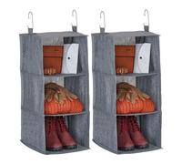 Relaxdays Organizer Armadio da Appendere Salvaspazio, Set da 2, 3 Ripiani ciascuno, 73x30x30 cm, Porta Vestiti, Grigio