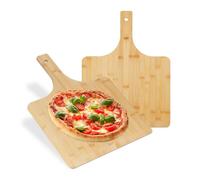 Relaxdays Pala per Pizza, Set da 2 Palette Rettangolari 50x38 cm, Manico, per Pane al Forno, Focacce, in bambù, Naturale, 1 x 50 x 38 cm