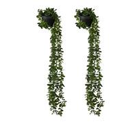 Relaxdays Piante Artificiale per Decorazioni, Set da 2 Piantine Finte in Plastica, Vasi Sospesi, Fake Plants, Verde Nero