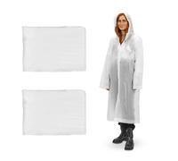 Relaxdays Set da 2 Poncho Antipioggia, con Cappuccio, Mantellina Riutilizzabile Unisex, Impermeabile, Lungo, Bianco