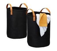 Relaxdays Cesto Portabiancheria da 28 l, Set 2 Cestini Porta Biancheria in Feltro con Manici, Bagno, HxD: 47x30 cm, Nero